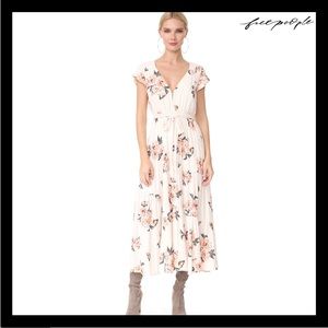 NEW FREE PEOPLE FLORAL SHORT SLEEVE MIDI DRESS